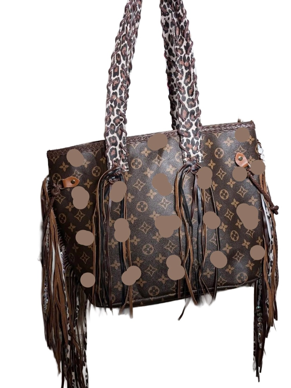 Brown and beige leopard print tote bag